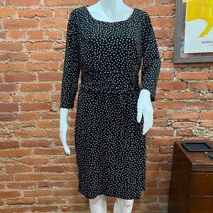 Ann Taylor Gathered Waist size 10 black polka dot dress
